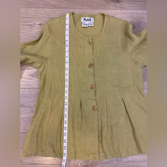 Flax 100% Linen Green/Yellow Top - jacket or shirt size XS/S like new - Picture 8 of 9